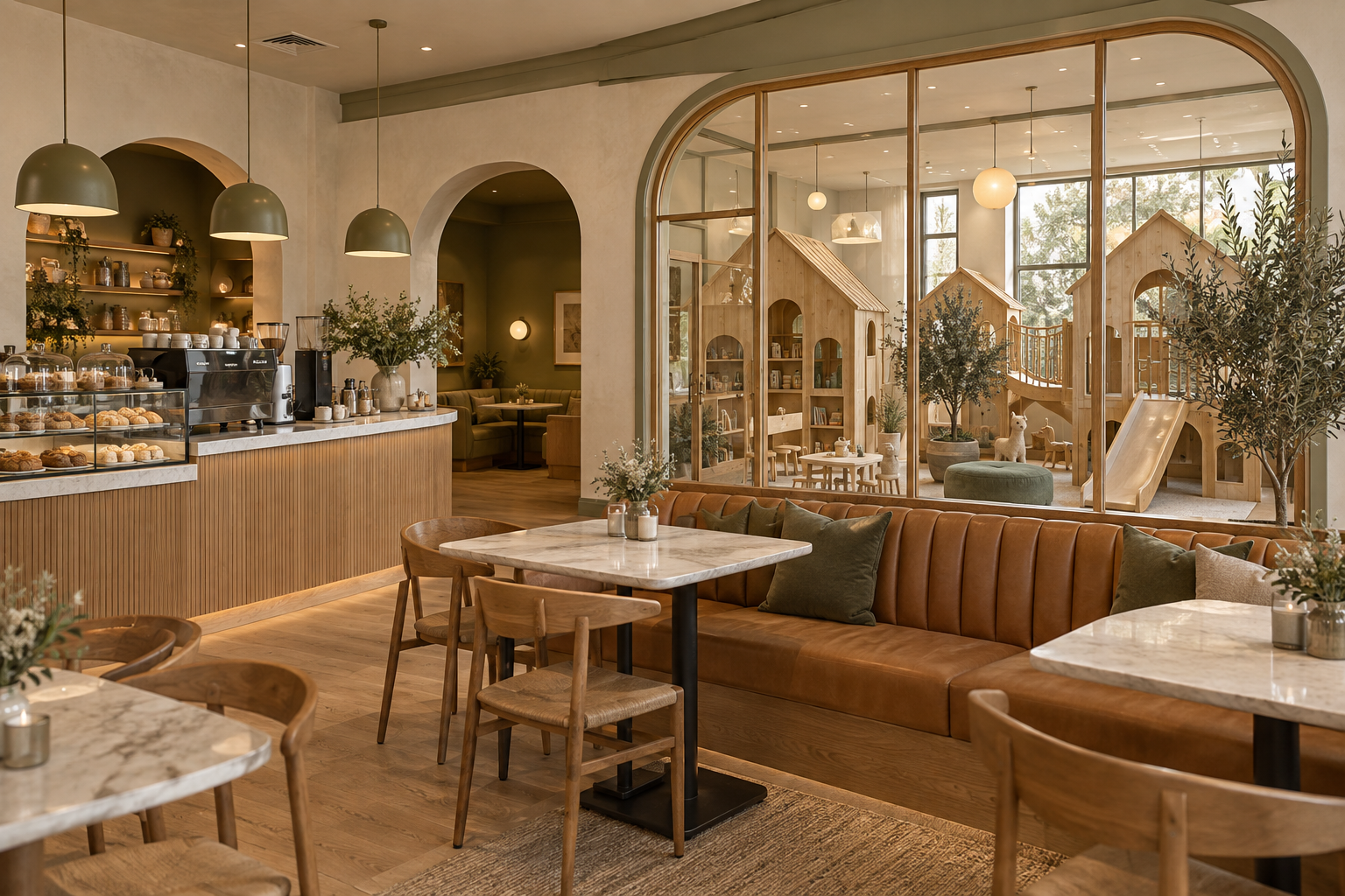 Dedicated café concept with an espresso counter and comfortable seating